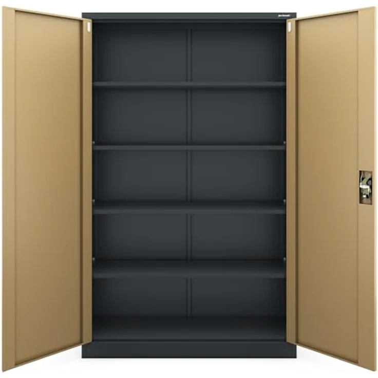 Jan Nowak Aktenschrank Metall 185 x 115 x 40 cm Büroschrank abschließbar Stahlschrank mit 4 verstellbaren Einlegeböden Dokumentenschrank Antrazit Nussbaum – Bild 6