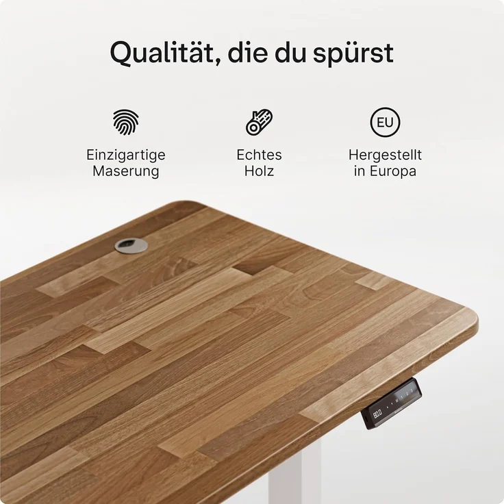 Desktronic HomePro Elektrisch höhenverstellbarer Schreibtisch 140x70cm Massive Walnuss/Schwarz mit Memory-Funktion, Anti-Kollisions Technologie, USB-A und USB-C-Ladeanschlüssen – Bild 4