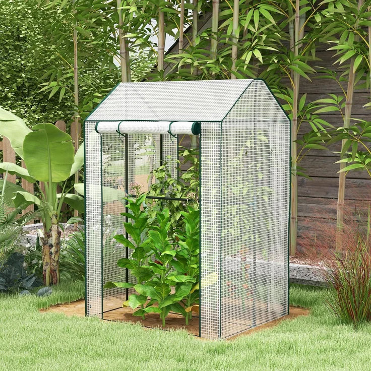 MELAYR, Gartengewächshaus mit 2 Abteilen und 2 Rolltoren – 0,8 m² Tomatengewächshaus, Weiß – Bild 4