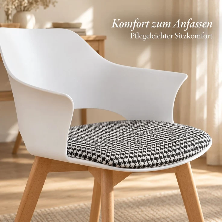 ALBATROS Esszimmerstühle 4er Set AALBORG, Weiß - Beine aus Buche Massiv-Holz, Skandinavisches Retro-Design, bequemer Schalenstuhl - Eleganter Küchenstuhl, Stuhl Esszimmer für Esstisch – Bild 7