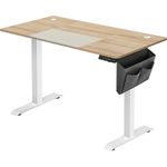 SONGMICS Höhenverstellbarer Schreibtisch elektrisch, 60 x 140 x (72-120) cm, stufenlos verstellbar, gespleißte Platte, Memory-Funktion mit 4 Höhen, Auffahrschutz, weiß-Greige LSD016H01