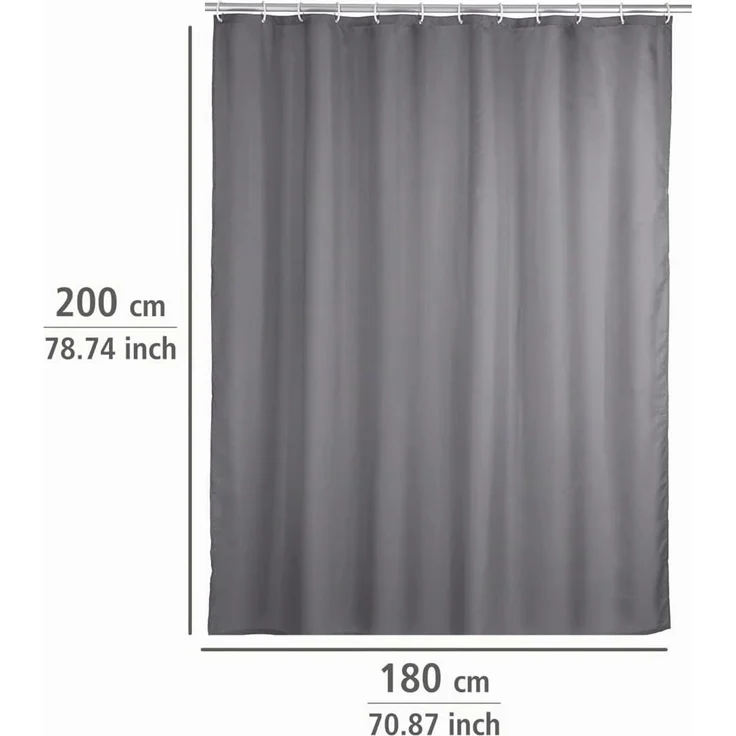 WENKO UNI Duschvorhang 180 x 200 cm, Grau, waschbar – Bild 8
