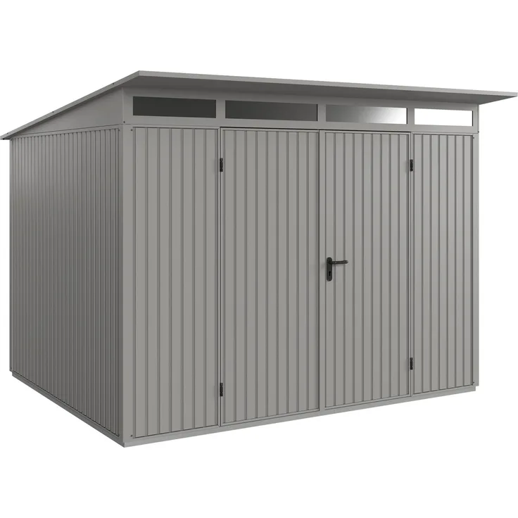 Hörmann Ecostar Metall-Gerätehaus Trend mit Pultdach Typ 3, 238x303 cm , graualuminium, 7,2 m²,2-flüglige Tür