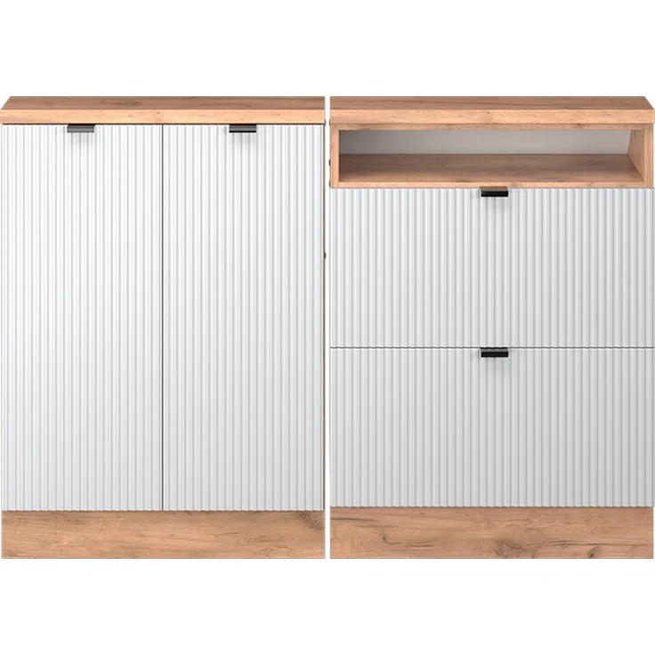 Küchenschrank für Dachschrägen R-Line Weiß Riffel 120 cm 2er Set Vicco – Bild 3