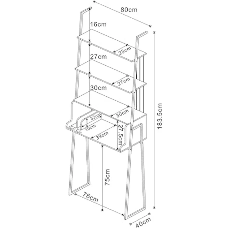 Schreibtisch Storfjord mit Leiterregal 184x80x40cm Schwarz [en. casa] – Bild 2