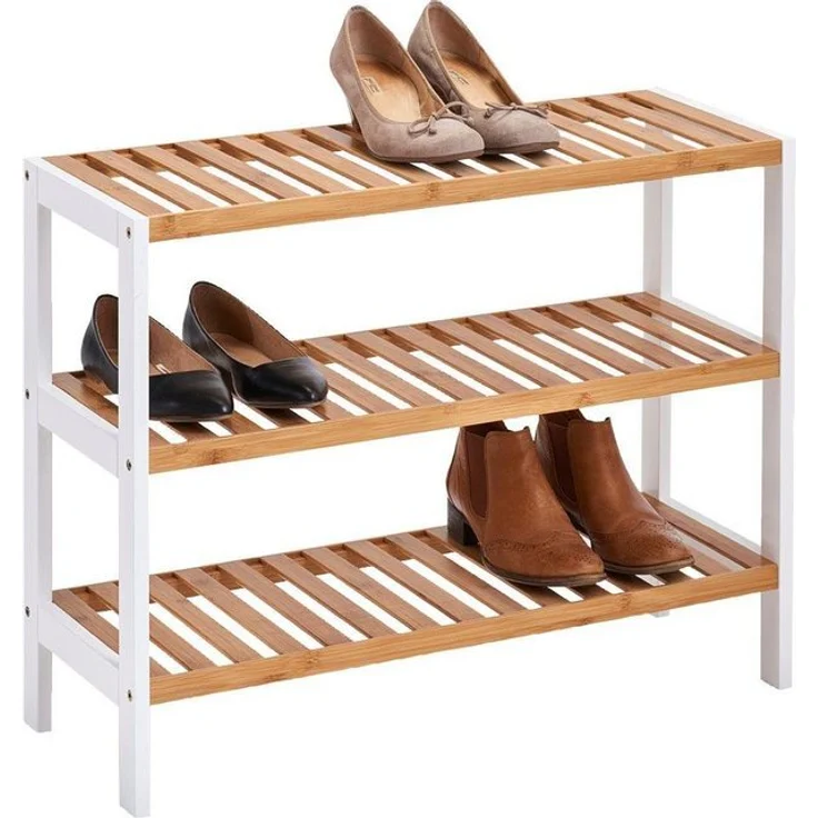 Zeller Schuhregal m. 3 Ablagen, Bambus/MDF, weiß, 70 x 26 x 54 cm – Bild 4