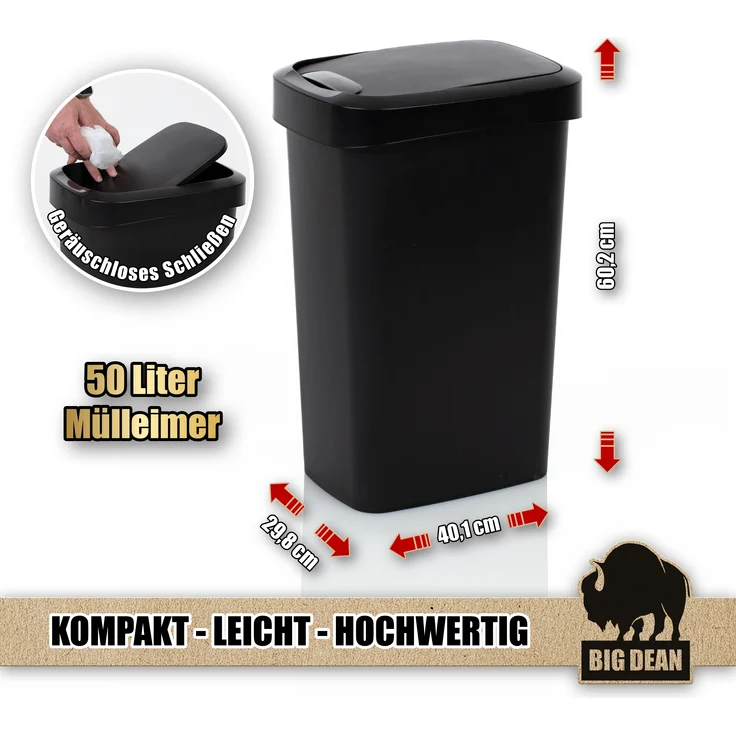 BigDean 2x Mülleimer 50 Liter Schwing & Klappdeckel schwarz Küche – Bild 7