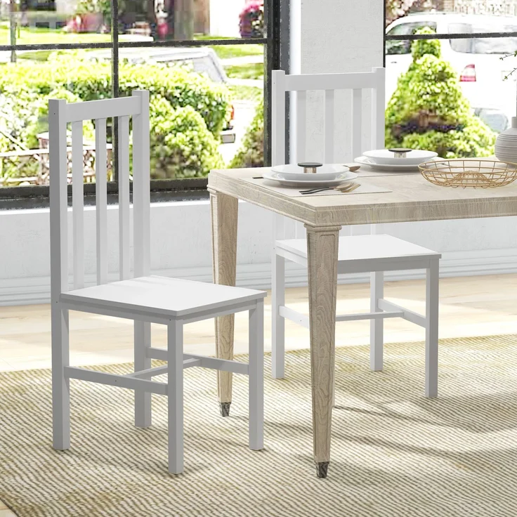 MELAYR, 2er-Set Küchenstühle Esszimmerstühle Stühle, Massivholz, modernes Design, 38 5 cm x 47.5 cm x 99 cm, Weiß – Bild 4