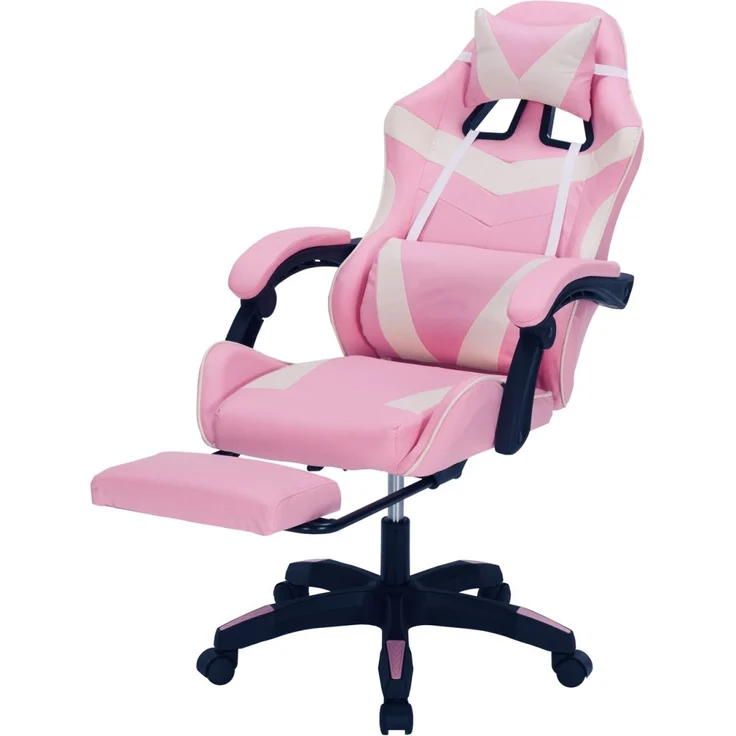 HTI-Living Racing-Design in Pink-weiß Ergonomischer Gaming Stuhl mit Fußstütze – Bild 5