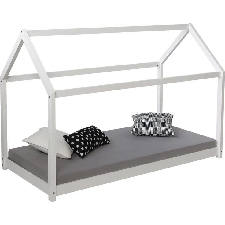 Kinderbett 80x160 cm mit Matratze Hausbett Weiß Bodenbett Montessori Bett Holzbett Lattenrost – Bild 4