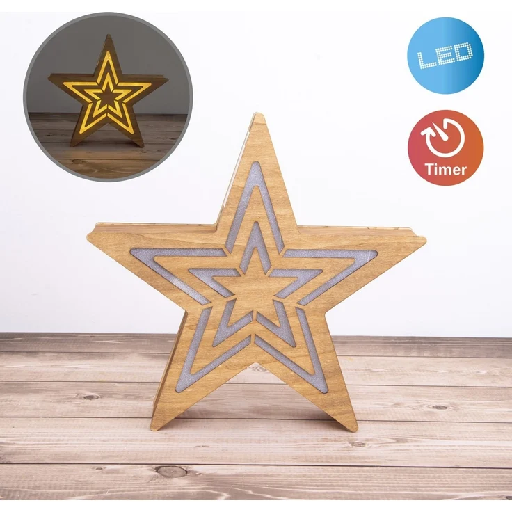 Weihnachtsstern Beleuchtet Holz Stern LED Weihnachtsbeleuchtung Timer 5287427 – Bild 6