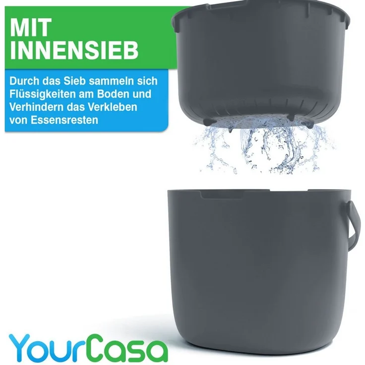 YourCasa Biomülleimer Küche 6L für alltäglichen Biomüll Spülmaschinenfest mit Sieb, Spülmaschinenfest, 6L Fassungsvermögen – Bild 3