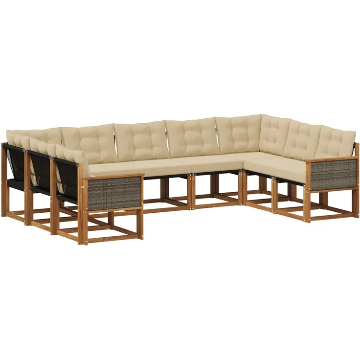 vidaXL Outdoor-Sofagarnitur 9 stk. 9-Sitzer Natur und Beige 3382205 – Bild 2
