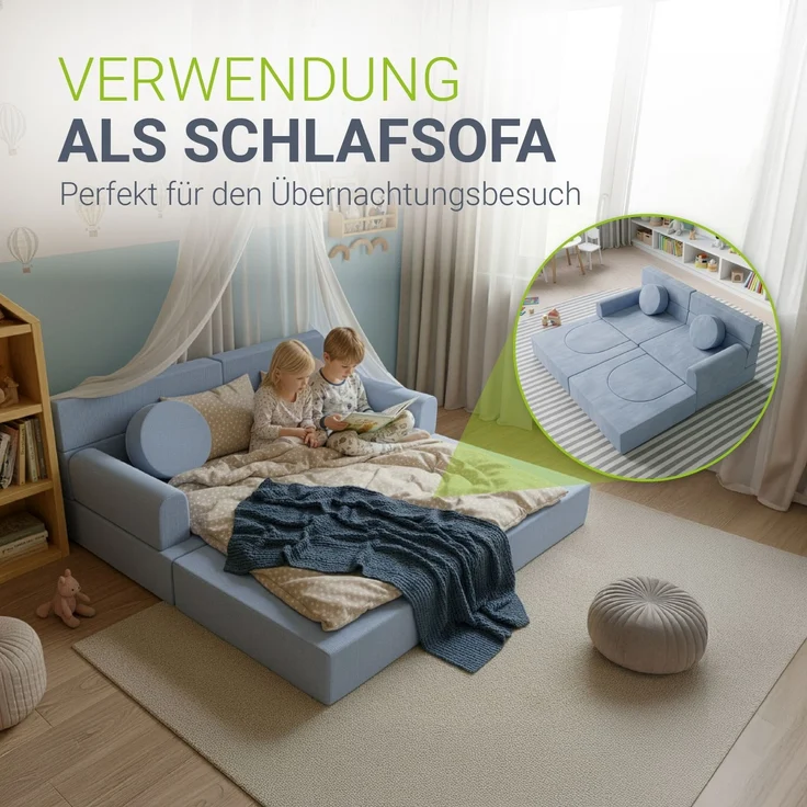 Juskys Kindersofa Kayo –Cord, modular & weich, Sofa für Kinderzimmer & Spielzimmer, sicher, flexibel, pflegeleicht, mit abnehmbaren Bezügen – Hellblau – Bild 2