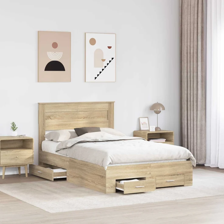 vidaXL Bettrahmen mit Kopfteil Sonoma-Eiche 120 x 200 cm Holzwerkstoff 3410013 – Bild 2