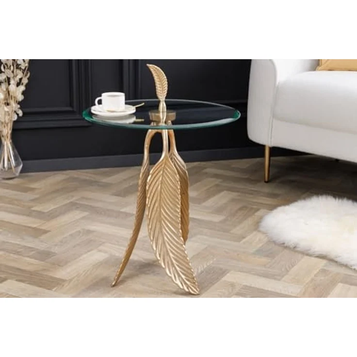 riess-ambiente Beistelltisch FEATHER 65cm gold (Einzelartikel, 1-St), Wohnzimmer · Glas · Metall · rund · Handarbeit · Modern Design – Bild 2