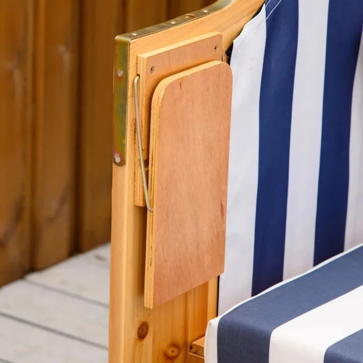 PureHaven Strandkorb 118 x 79 x 150 cm für 2 Personen inkl. Rücken- und Sitzkissen verstellbare Rückenlehne Klapptische und Fußstützen blau – Bild 2