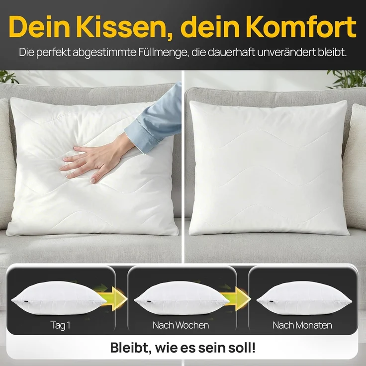 LILENO HOME Kissen 50x50 (1er Set) – 95 °C waschbar, Oeko-Tex & Made in DE – Allergiker Kopfkissen 50x50 für himmlischen Schlaf – Haut schmeichelndes & geruchsfreies Pillow – Bild 3