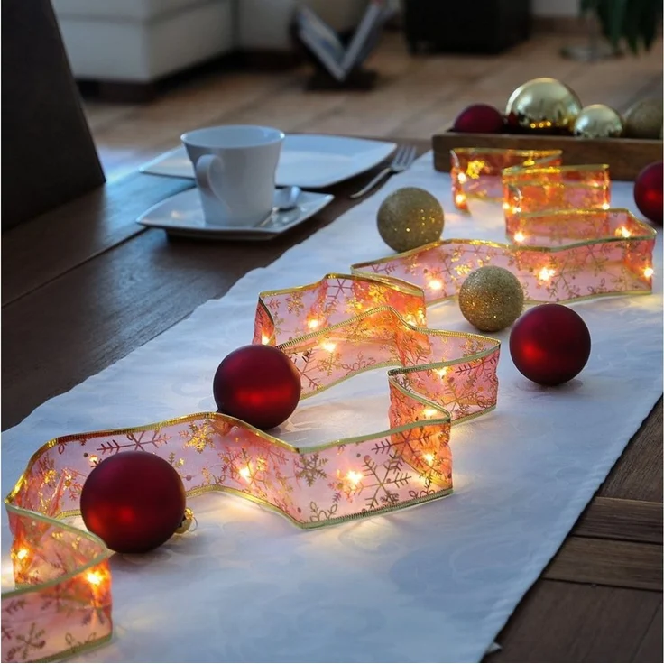 MARELIDA LED-Lichterkette LED Seidenband Geschenkband Schleifenband 30 LED 2,7m Batterie rot, 30-flammig – Bild 3