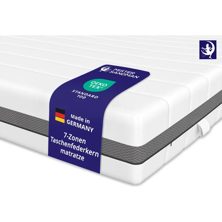 Taschenfederkern Matratze 160 x 200 cm – 24 cm hoch – Härtegrad H3 H4 7-Zonen Federkernmatratze mit abnehmbarem Bezug