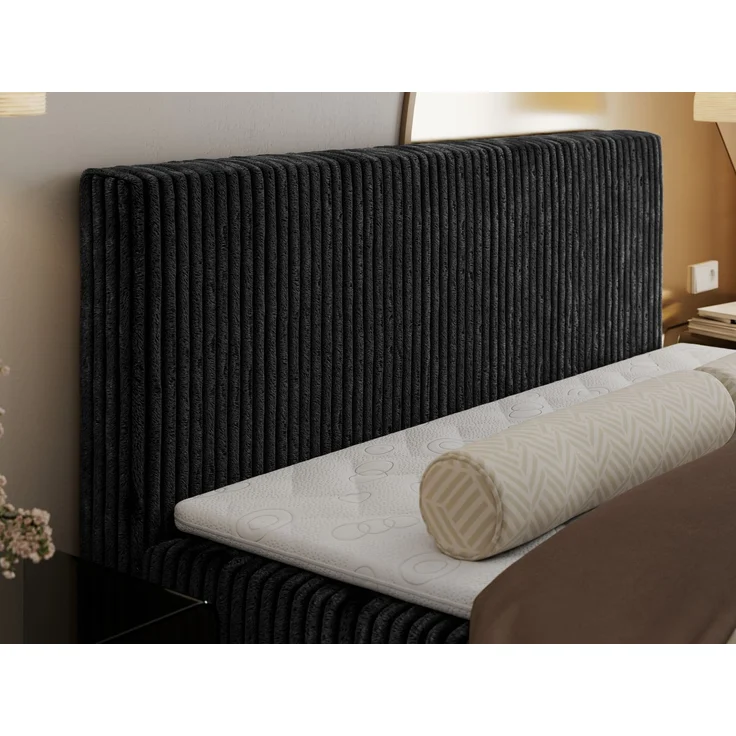 Boxspringbett mit Kopfteil und Topper T25, Cord Bett - TILIANO - 140 x 200 cm - Schwarz Cord - H3 – Bild 4