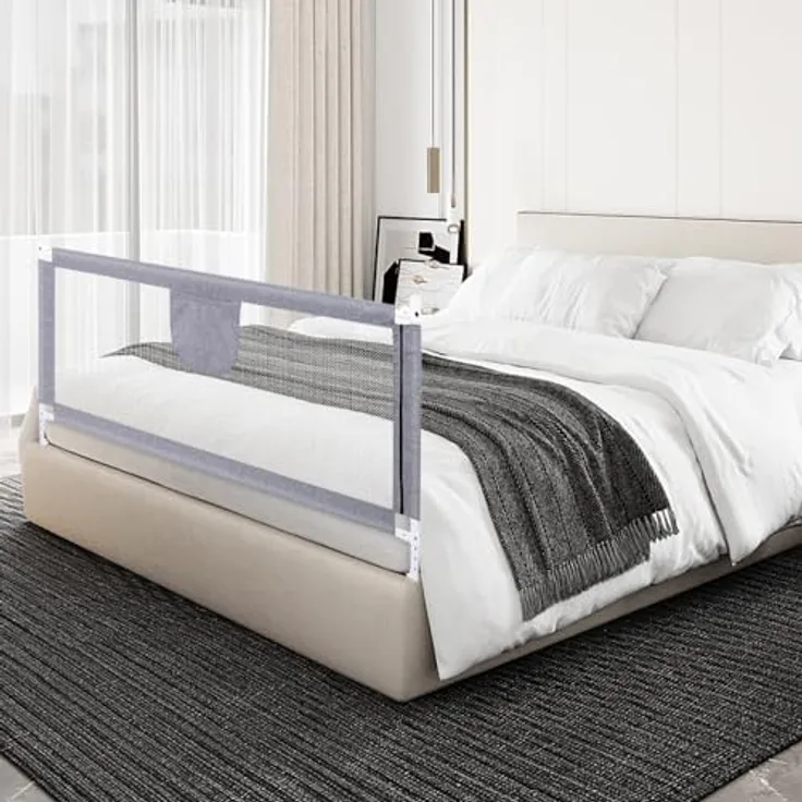 HUOLE höhenverstellbares Bettgitter -Kleinkind Bettschutzgitter Bettgitter Kinderbettgitter Babybettgitter Gitter Kinderbett Babybett Rausfallschutz-1,8 m – grau