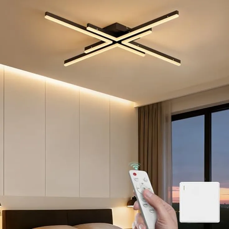 Mai & Mai LED Deckenleuchte Alivetta25039, Fernbedienung, stufenlos dimmbar 3000-6400K, 48W, Sandschwarz für Schlafzimmer, Wohnzimmer, Arbeitszimmer, Flur