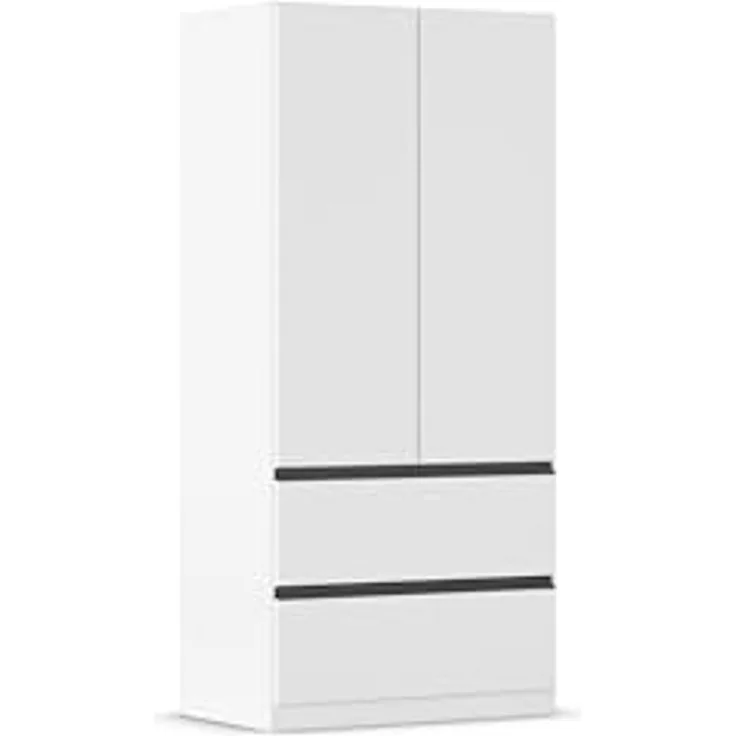 Rauch Möbel Costa, Kleiderschrank für Schlafzimmer, Kinderzimmer, Babyzimmer, Garderobe, Flur, 2-türig, 2 Schubladen, Push-to-Open, mit Zubehör Premium, Farbe Weiß, Breite 91 cm