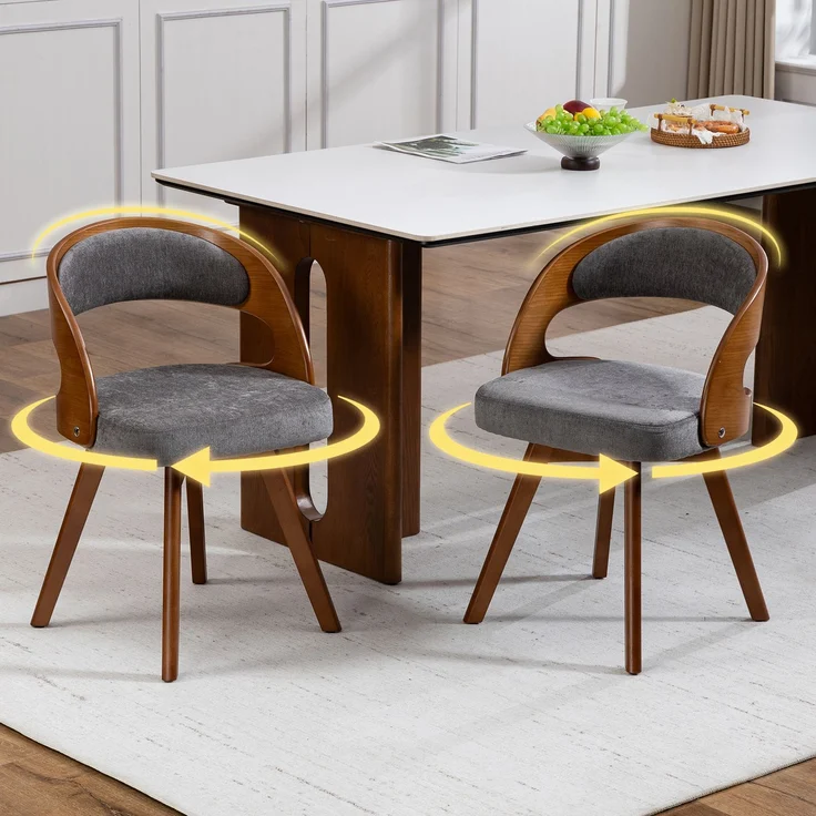 LVHOM Esszimmerstuhl 360° drehbar, 2er Set, Polsterstuhl aus Leinen und Massivholz, Küchenstuhl gepolstert, ergonomischer Schalenstuhl mit Armlehne, bis 150 kg – Bild 1