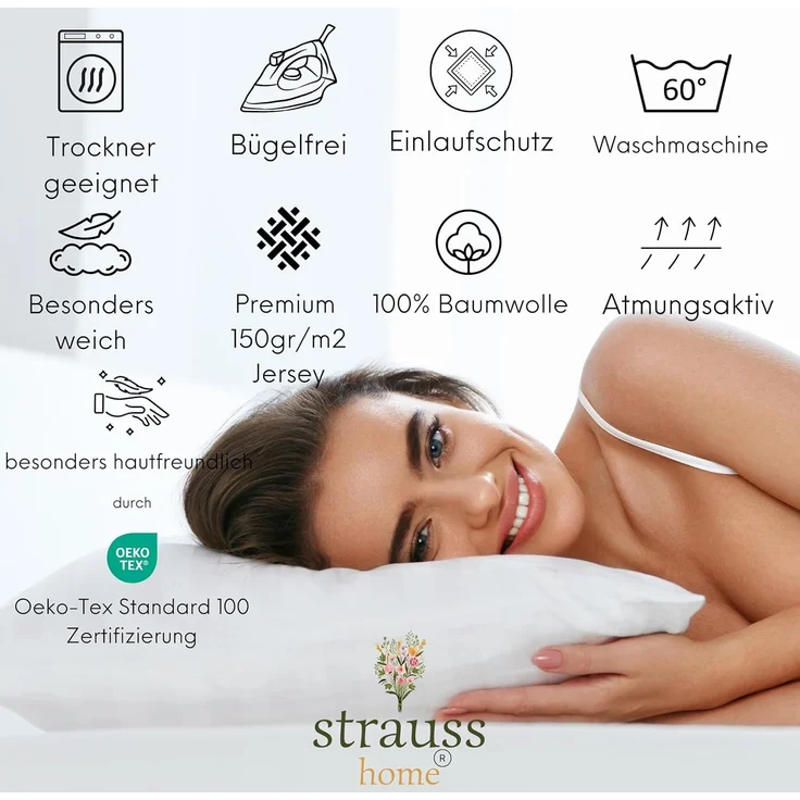 Strauss Home Spannbettlaken Premium, Gummizug: Rundumgummi, 150gr/m2 Premium Jersey 100% Baumwolle – Bild 5