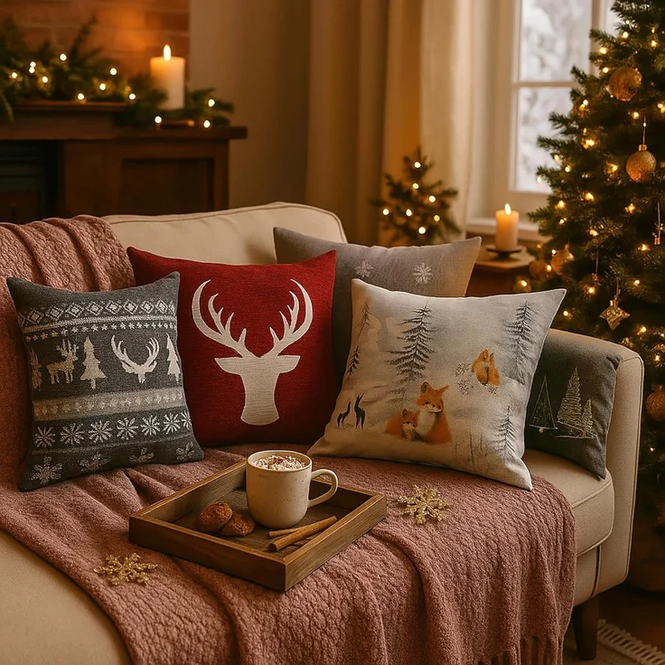 matches21 HOME & HOBBY Kissenbezüge 2er Set Kissenhüllen 40x40 cm rot mit Tannenbaum als Weihnachts-Deko, (2 Stück), Zierkissen-Bezüge für Sofa-Kissen, Couch-Kissen – Bild 7