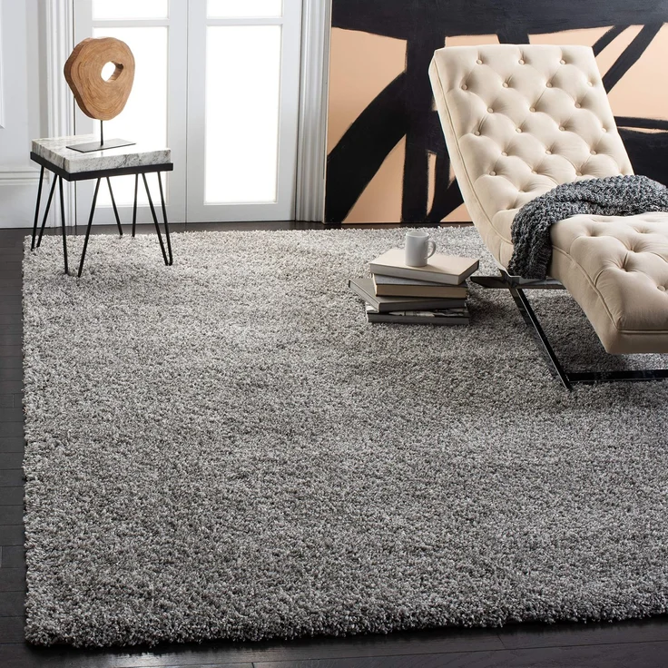 SAFAVIEH Zottelig Teppich für Wohnzimmer, Esszimmer, Schlafzimmer - California Shag Collection, Hoher Flor, Silber, 201 X 201 cm