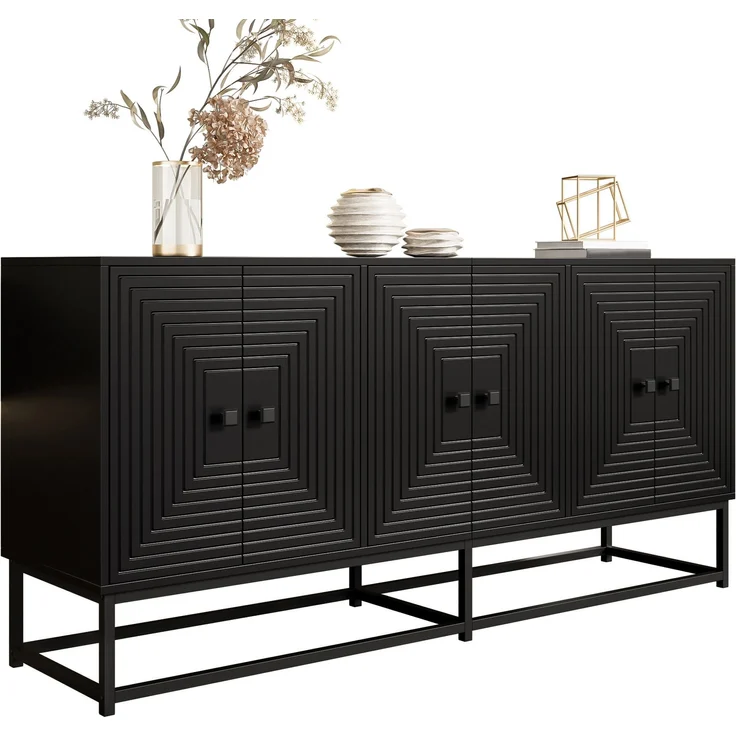 DESVIAE Sideboard mit 3 Doppeltürfächern 160x75,5x38 cm aus Spanplatte Schwarz – Bild 7