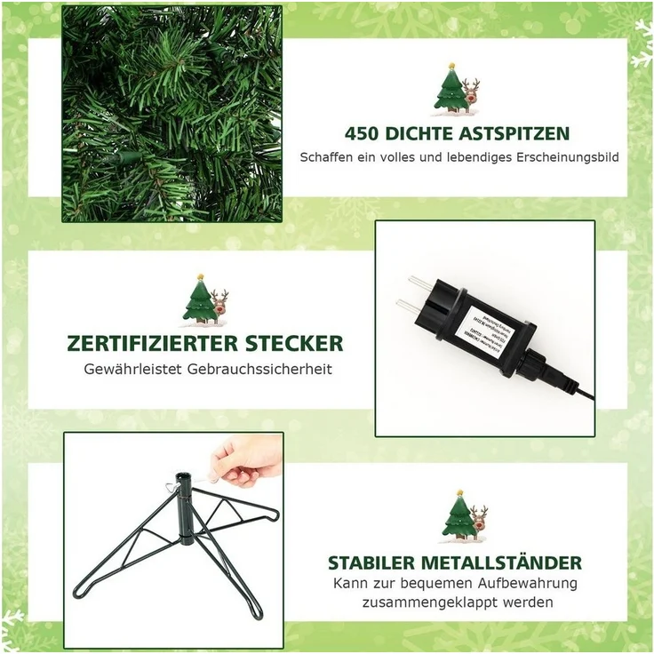 COSTWAY Künstlicher Weihnachtsbaum, 210cm halb, 450 PVC Spitzen, 150 LEDs – Bild 3