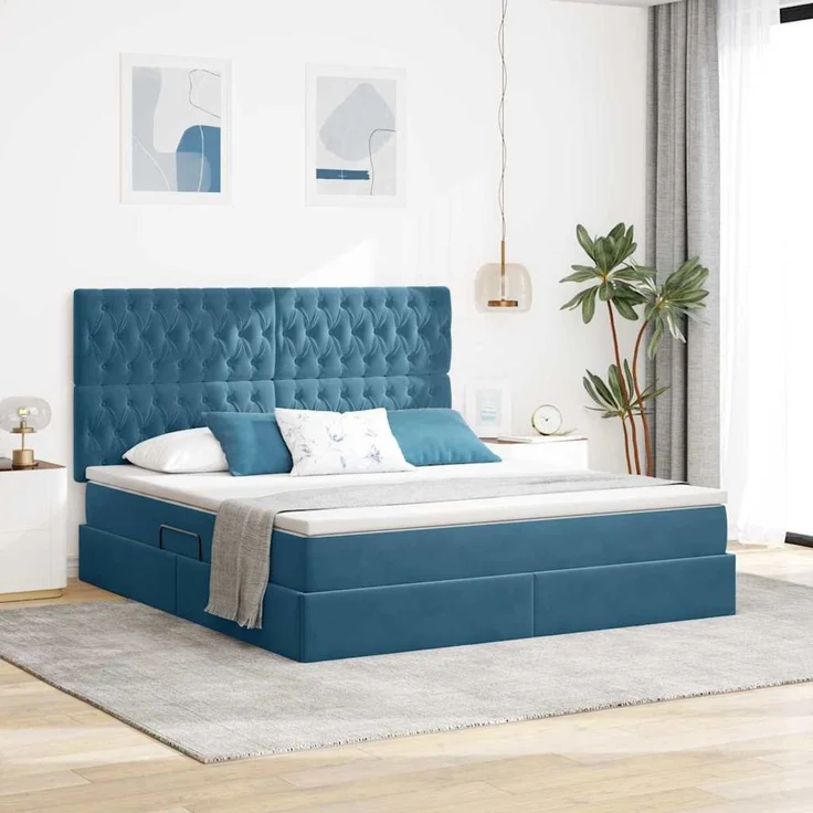 vidaXL Aufbewahrungsbett mit Matratze Dunkelblau 160 x 200 cm Samt 3372103 – Bild 1