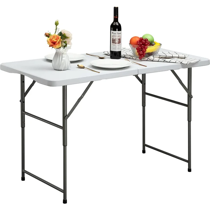 HollyHOME Klapptisch Campingtisch Klappbar 4FT/122x60 cm Tragbarer Gartentisch Balkontisch Höhenverstellbar Klapptisch Esstisch für Küche BBQ Catering Party, Weiß – Bild 1