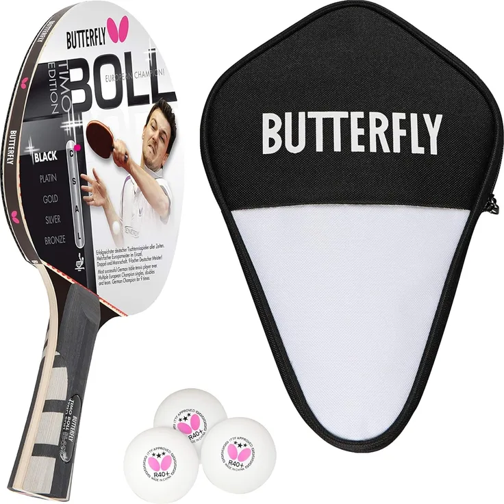Butterfly 1x Timo Boll Black 85030 Tischtennisschläger + Tischtennishülle + 3 x 40+ 3*** Bälle
