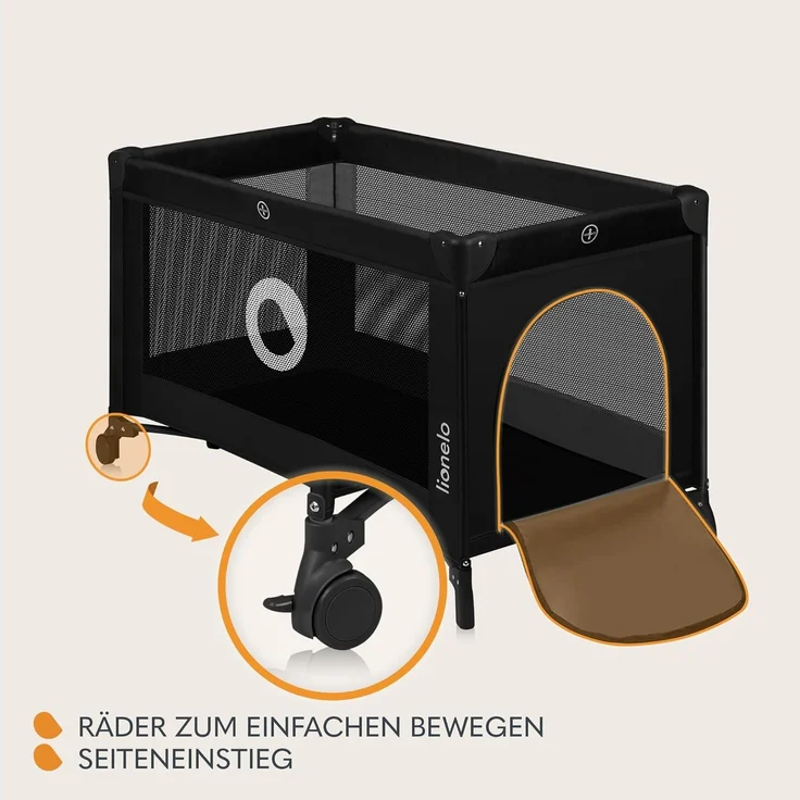 lionelo Baby-Reisebett Stefi, 120x60 cm Tragetasche Klappbaren Seiteneingang – Bild 3