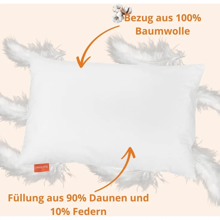 sleepling Gänsedaunenkopfkissen Kinderkissen, Füllung: 90% Daunen, 10% Federn, Bezug: 100% Baumwolle, Seitenschläfer, Rückenschläfer, Bauchschläfer, 1x Daunenkissen, für Kinder – Bild 3