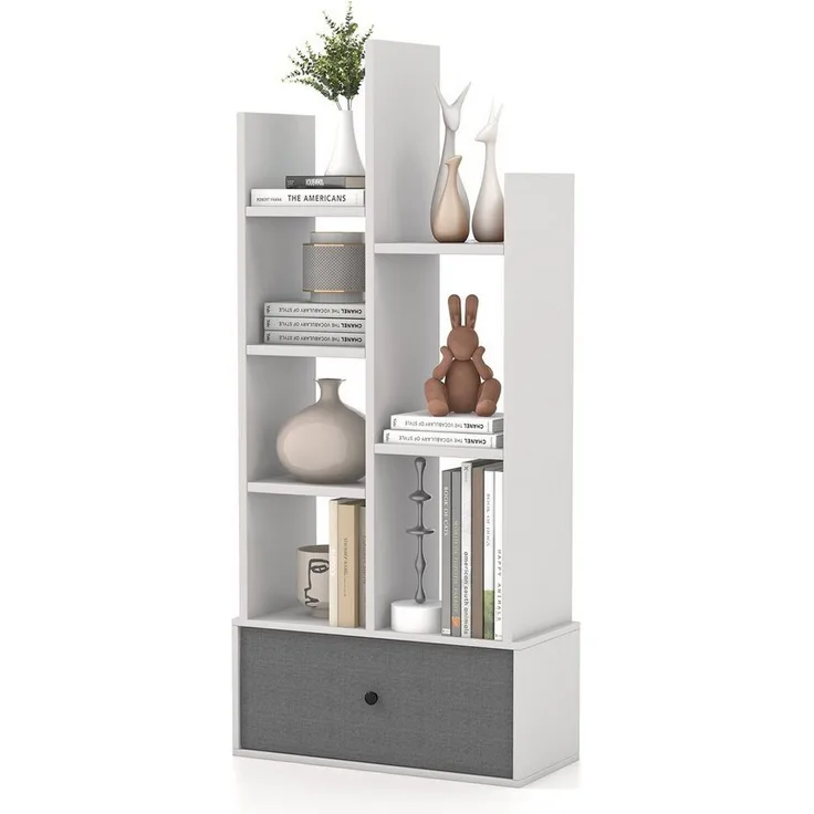 COSTWAY Bücherregal, Standregal mit 7 Fächern und Schublade, 53x24x118cm