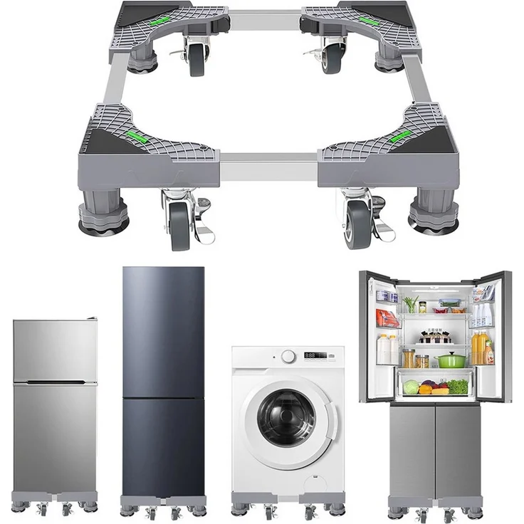 PFCTART Waschmaschinenuntergestell Waschmaschine Untergestell mit Rollen – 300 kg, verstellbar, Zubehör für Waschmaschine, Kühlschrank & Trockner – Inkl. einstellbarer Füße, Geräte Sockel mit Bremsrollen & Vibrationsschutz, Mobile Waschmaschine – Bild 1
