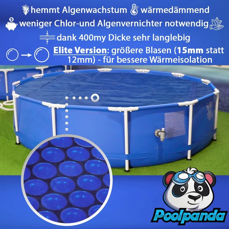 Poolpanda Pool Solarfolie Ø 366 cm Elite rund | 400 my | schwarz/blau | 15 mm Luftblasen – Bild 3