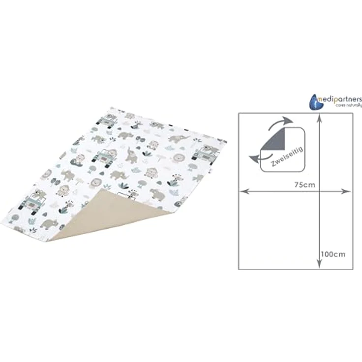 Medi Partners Babydecke Baby Decke Neugeborenen - Kuscheldecke Geschenk Babydecken 75x100cm für Kleinkinder Mädchen Krabbeldecke Kinderbett Kinderwagen 100% Baumwolle (‎Mint Zoo mit Grauer Waffel) – Bild 4