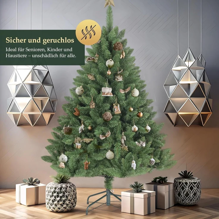 SALCAR 150 cm Künstlicher Weihnachtsbaum, naturgetreuer Tannenbaum mit 458 Spitzen, grüne Nordmanntanne mit Klappsystem, ca. 106 cm übergroßer Baumdurchmesser – Bild 3