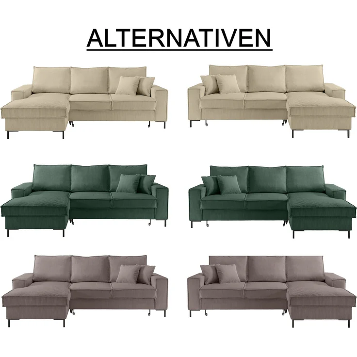 Ecksofa Récamiere Schlaffunktion Bettkasten Couch Polsterecke in Cord Grün – Bild 9