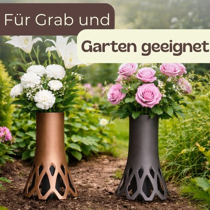 Grabvase Erdspieß Grab Vase Friedhof Wetterfest Grabschmuck Vase für Grab zum Stecken Grabdekoration Grabvase Kunststoff Frostsicher Friedhof Steckvase Bronze 1,3 L – Bild 7