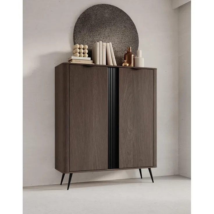 Compleo Hochkommode mit 2 Türen, Japandi Design, Kommode mit Metallfüße