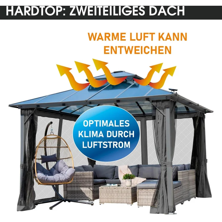 BRAST Pavillon Aluminium Pagode 3,5x3,5m Grau inkl. Moskitonetz festes Dach wasserdicht stabil UV-Schutz – Bild 3