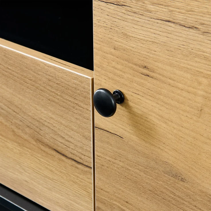 Couchtisch 100 x 50 x 45 cm, mit Schubladen, mit Ablagefächern, aus Spanplatte, Mattschwarz / Naturfarben – Bild 18