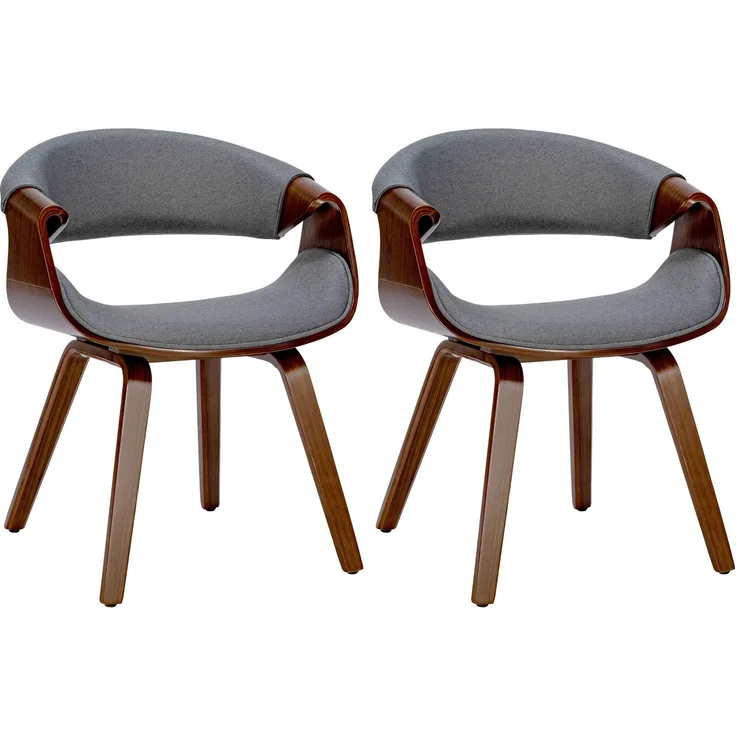 CLP 2er Set Esszimmerstuhl Foley mit Armlehne und Holzgestell,walnuss/grau Stoff